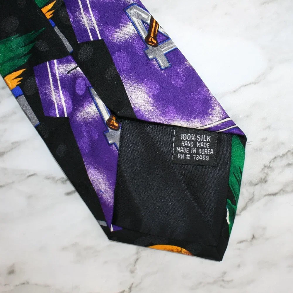 ADDICTION Necktie Sports Theme Colorful Multi Color Athletic Blue Silk Necktie